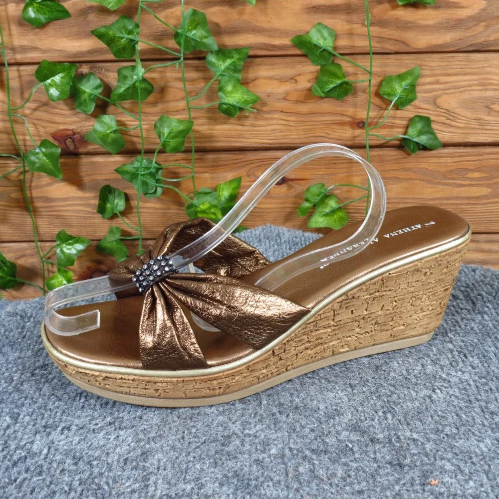 Athena Alexander Womens Wedge Sandal Sz 7 Special Occasion Bronze Metallic Cork